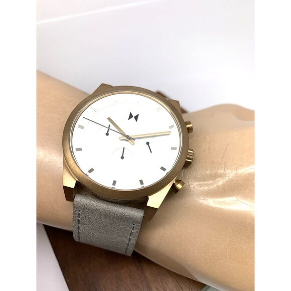 MVMT Men's Watch Quartz Chronograph White Dial Bronze Gray Leather Band 44mm - Picture 6 of 14
